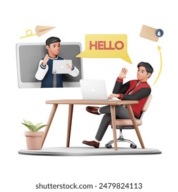 3D Businessman Video Calling. Modern Cartoon Character Illustration for Corporate and Remote Work - Powered by Shutterstock