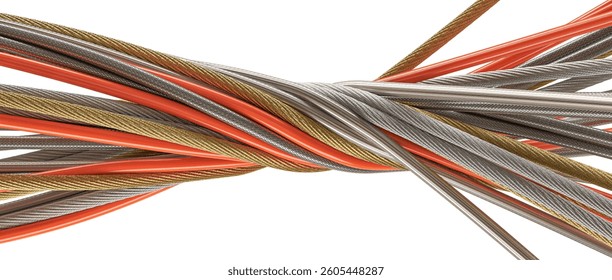 3d cables twisting and intertwining on transparent background