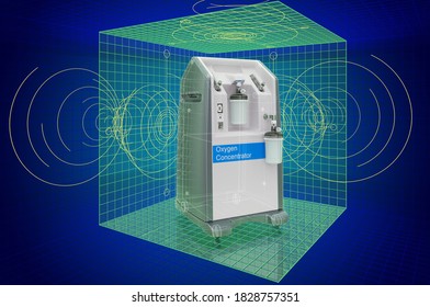 3d Cad Model Of Home Oxygen Concentrator, Blueprint. 3D Rendering