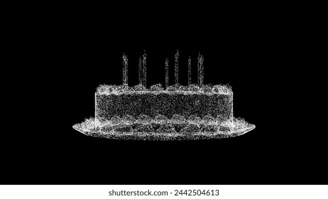 3D Cake with candles on black background. Festive concept. Birthday Cake. Business advertising backdrop. For title, text, presentation. 3d animation - Powered by Shutterstock