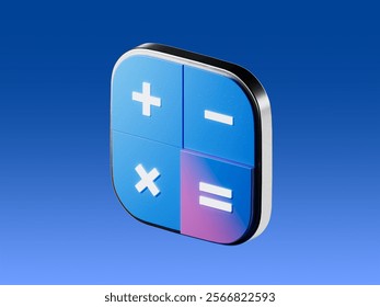 3d calculator render concept of financial management. 3d calculating financial risk planning, calculator with money coins and banknote. 3d tax finance on purple background. 3D Rendered icon.