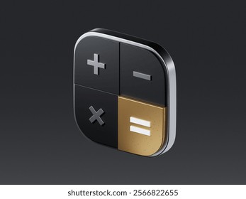 3d calculator render concept of financial management. 3d calculating financial risk planning, calculator with money coins and banknote. 3d tax finance on purple background. 3D Rendered icon.