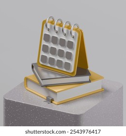 3D Calendar and Books Set - Stylish Desk Organizer with Modern Aesthetic - Powered by Shutterstock