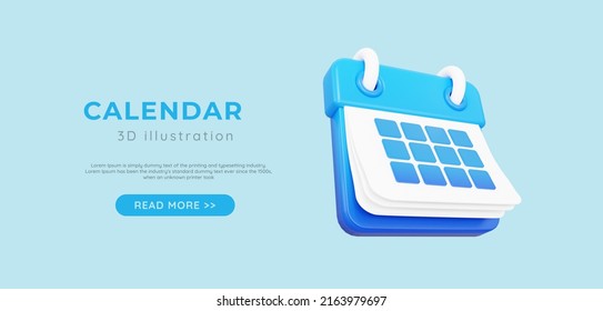 3D Calendar . Meeting Reminder Planner. Deadline Day Warning. Notification Concept. Daily Work With Tick. Cartoon Creative Design Icon Isolated On Blue Background. 3D Rendering