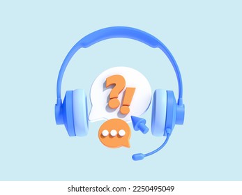 3D Call center. Headphones with speech bubble message. Online customer support. Contact Us. Assistant and hotline service. Cartoon creative design icon isolated on blue background. 3D rendering - Powered by Shutterstock