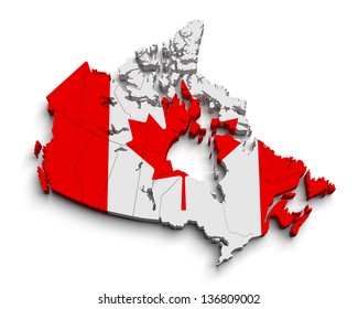 3d Canada Flag Map On White Isolated