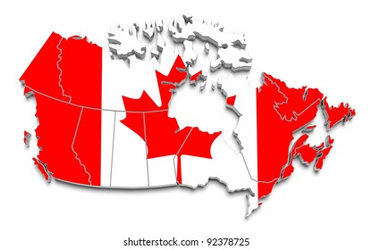 3d Canada Flag Map On White Isolated