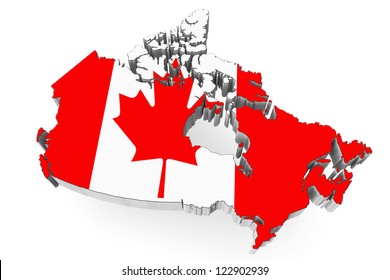 3d Canada Map With Flag On A White Background