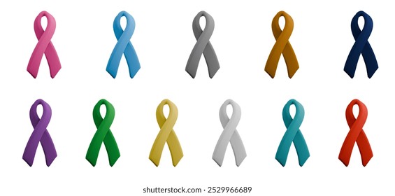 3D Cancer Ribbon. 3d awareness ribbon different color set isolated on white background - Powered by Shutterstock