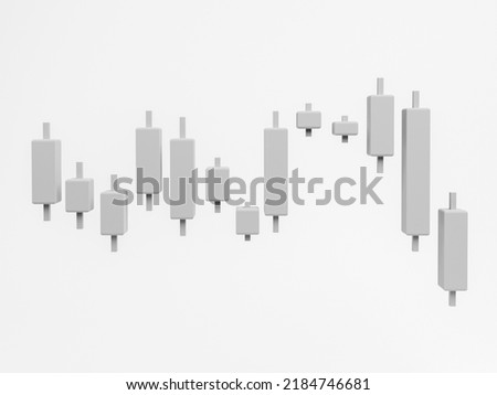 3D Candlestick graph chart stock isolated on white background, Minimal concept trading cryptocurrency, Market investment, exchange, 3d rendering, candle, stick, trade, monochrome, financial, forex.
