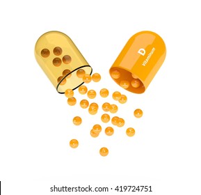 3d Capsule With Vitamin D Granules Isolated Over White Background