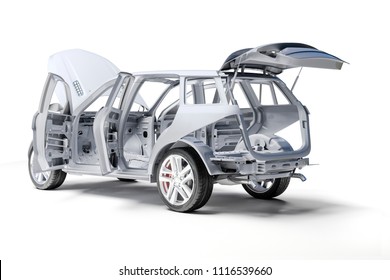 3d Car Frame Body On White Background