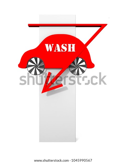 3d Car wash sign board on the road side\
3d illustration isolated on white background . Template, concept,\
luminous signboard icon on a car wash\
theme.