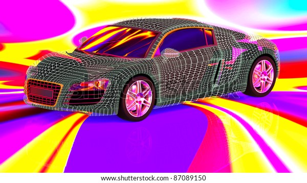3d car wire model on the\
background