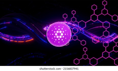 3D Cardano ADA Coin Symbol With Crypto Currency Themed Background Design