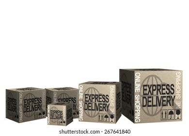3D Cardboard boxes with Express delivery Online shopping theme