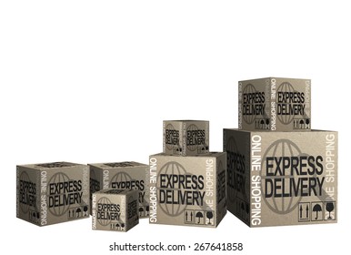3D Cardboard boxes with Express delivery Online shopping theme