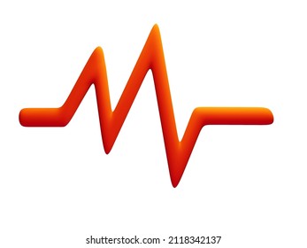 3d cardio pulse line icon. Rendering illustration of red ecg cardiograph wave sign isolated on white background. Heartbeat cardiogram curve. Symbol of cardiac rate beat pulsating. Cartoon design.