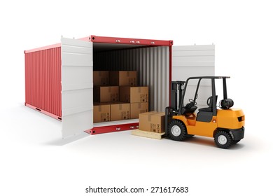 3d cargo container and boxes,  industry transport concept.