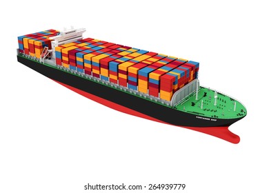 3d Cargo Container Ship On White Background