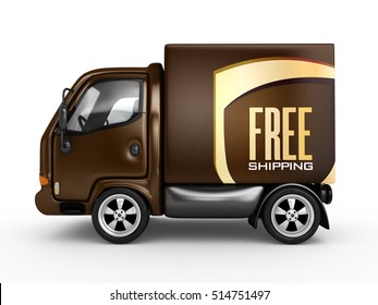 3D cargo van with Free Shipping text isolated