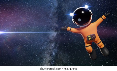 3d Cartoon Astronaut Character Orange Space Stock Illustration ...