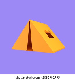 3d Cartoon Camping Tent Isolated On A Purple Background, Camping Tent Icon. 3d Rendering Illustration