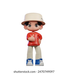 3d Cartoon Character with a Hat and Red Shirt Showing Thumbs Up Pose - Powered by Shutterstock