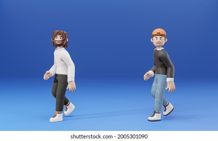 3D Cartoon Character Man Walking Isolate Blue Background
 - 3D Render
