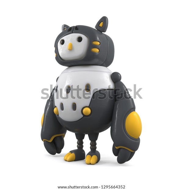 3d Cartoon Character Robot Owl Yellow Stock Illustration 1295664352