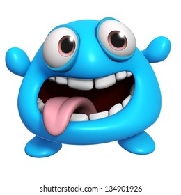 3d Cartoon Crazy Blue Monster