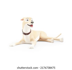 3d Cartoon Dog Lying On The Floor, Illustration Isolated On White Background