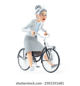 3d cartoon granny riding bicycle with legs out, illustration isolated on white background - Powered by Shutterstock