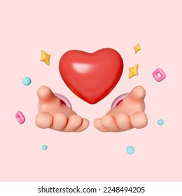 3D cartoon hand give red heart to another isolated on pink background with clipping path. Social media concept. 3d render illustration. - Powered by Shutterstock