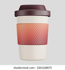 3D cartoon illustration coffee cup take away cup and hot beverage icon white isolated background  With studio lighting   gradient colourful texture  3D rendering