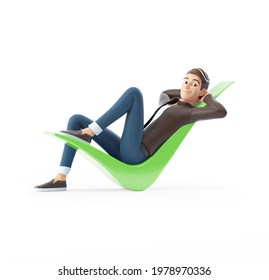 3d Cartoon Man Lying Down On Check Mark, Illustration Isolated On White Background