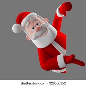 3d cartoon merry santa claus peeping, coming out from behind a blank banner, 3D render funny cartoon characte, happy christmas icon