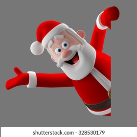 3d cartoon merry santa claus peeping, coming out from behind a blank banner, 3D render funny cartoon characte, happy christmas icon - Powered by Shutterstock