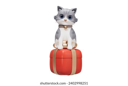 3D cartoon style cute cat and gift box, 3d rendering. 3D illustration. - Powered by Shutterstock