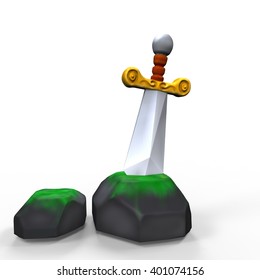 3D Cartoon Style  Medieval Sword In Stone