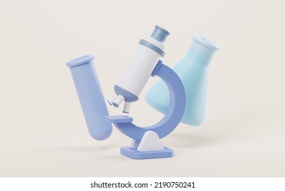 3D cartoon style microscope and chemical vessel, 3d rendering. Computer digital drawing. - Powered by Shutterstock