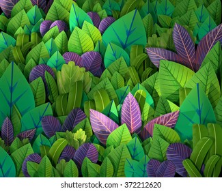 3d Cartoon Stylized Thick Jungle Foliage Covers The Ground