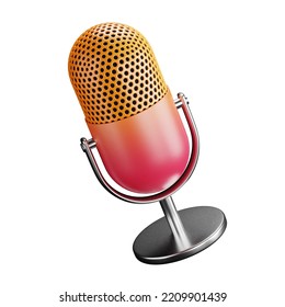 3D Cartoon User Interface Illustration Of A Podcast Or Microphone Or Talk Show Icon On An Isolated Background. With Studio Lighting And A Gradient Colourful Texture. 3D Rendering