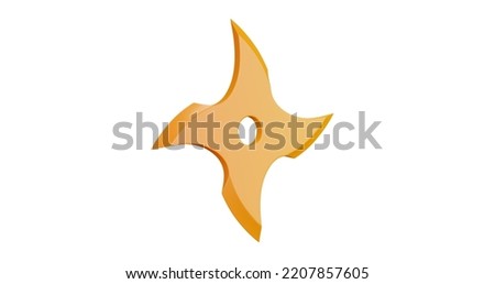 3D cartoon user interface illustration of a shuriken throwing star projectile or 4 pointed knife icon on an isolated background. With studio lighting and a gradient colourful texture. 3D rendering