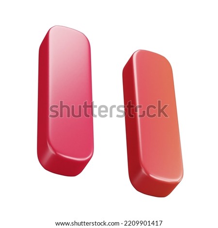 3D cartoon user interface illustration of a pause or stop movie or music icon on an isolated background. With studio lighting and a gradient colourful texture. 3D rendering