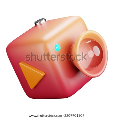3D cartoon user interface illustration of a video or camera or movie player icon on an isolated background. With studio lighting and a gradient colourful texture. 3D rendering