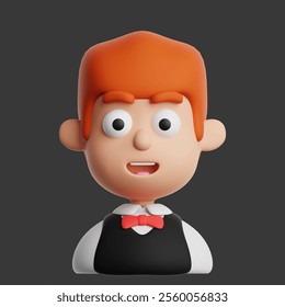 3D cartoon waiter character isolated on gray background. Profession avatar icon for social media, user profiles, websites, and apps. - Powered by Shutterstock