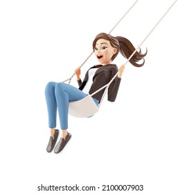 3d cartoon woman swinging on swing, illustration isolated on white background - Powered by Shutterstock