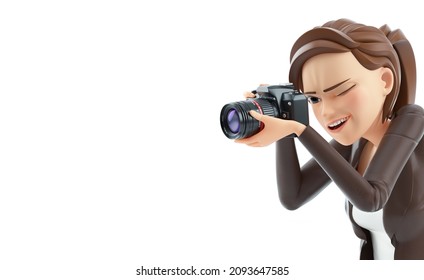 3d cartoon woman taking photo with camera, illustration isolated on white background - Powered by Shutterstock