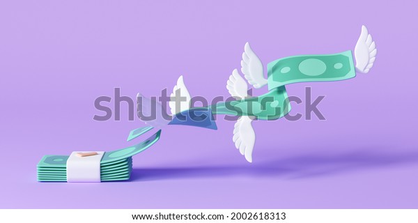 3D Cash\
flying away, business finance management concept, money spending,\
money bundle. 3d render\
illustration